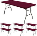 6 Pack Stretch Fabric Table Top Cap Cover, fits 6' Tables, Spandex Table Covers Washable Elastic Rectangle Tablecloth Protector for Indoor Outdoor Party Picnic Wedding, Wine Red, 30" W x 72" L