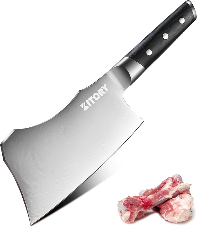 Meat Cleaver with Large Handle - 7 inch Kitchen Bone Chopper,German High Carbon Stainless Steel Chopping Knife with Ergonomic Wodden Handle - for Home Kitchen and Restaurant with Gifts Box