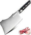 Meat Cleaver with Large Handle - 7 inch Kitchen Bone Chopper,German High Carbon Stainless Steel Chopping Knife with Ergonomic Wodden Handle - for Home Kitchen and Restaurant with Gifts Box