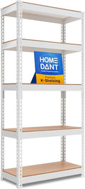 HOMEDANT 5 Tier Laminated White Boltless Metal Shelving Unit Adjustable Garage Storage Utility Rack Heavy Duty Shelves Organization Multipurpose Shelf Warehouse Pantry 28" W x 12.3" D x 59.5" H 1Pack