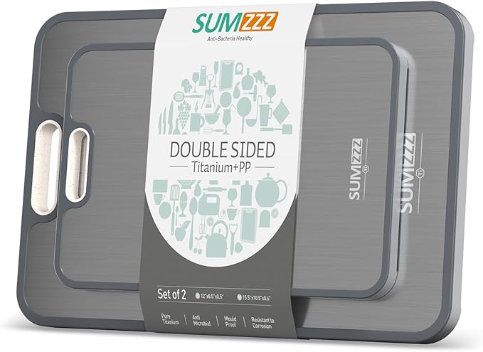 Titanium Cutting Board for Kitchen, Cutting Board Double Sided Food Grade, Pure Titanium/PP, Easy to Clean[15.5”*10.5”+12”*8.5”]