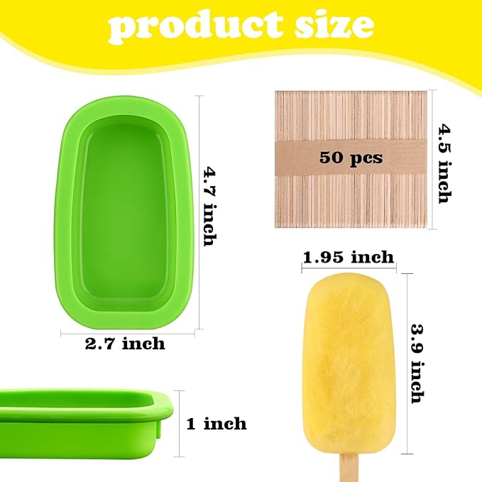 Sakolla 4 Pcs Silicone Popsicle Molds with Lid & 50 Pcs Wooden Popsicle Sticks, Stackable Classic Oval Ice Cream Molds for Homemade Ice Pop, Cakesicles, Freezer Yogurt and Fruit Juice (Multicolor)
