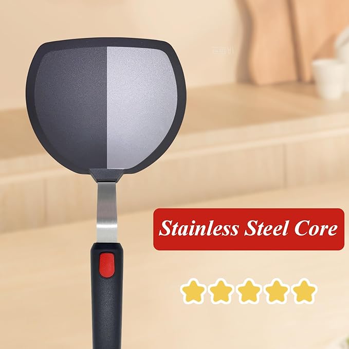 Silicone Spatula Turner, Wide Pancake Spatulas for Nonstick Cookware Pan, Heat Resistant 600°F, Thin Flexible Cooking Spatula for Kitchen Use, Flipper for Omelette Egg Fish, Dishwasher Safe, Black