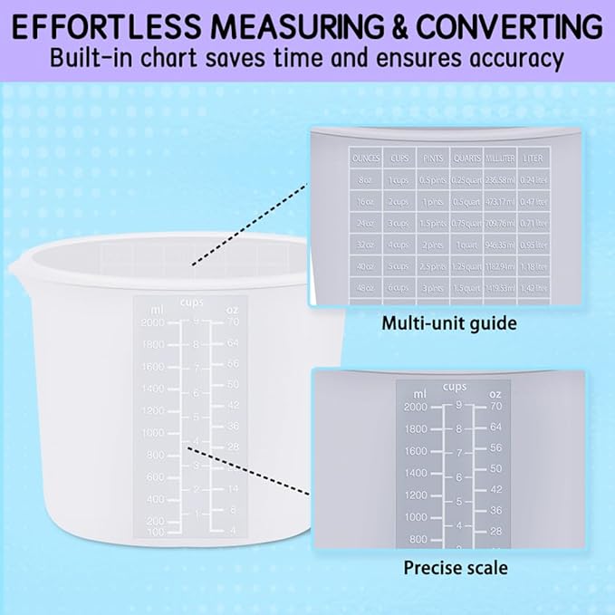 Extra Large Silicone Measuring Bowl Set for Epoxy Resin 2000ml/70fl.oz(9 Cups) & 1000ml/36fl.oz