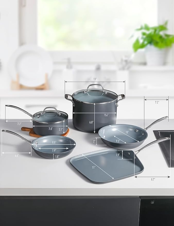 Commercial CHEF 7-Piece ECOPAN Hard Anodized Aluminum Cookware Set, Ceramic Non-Stick Non-Toxic Pots and Pans Set with Lids, Induction Kitchen Cooking Set, Oven & Dishwasher Safe, PFOA & PTFE Free