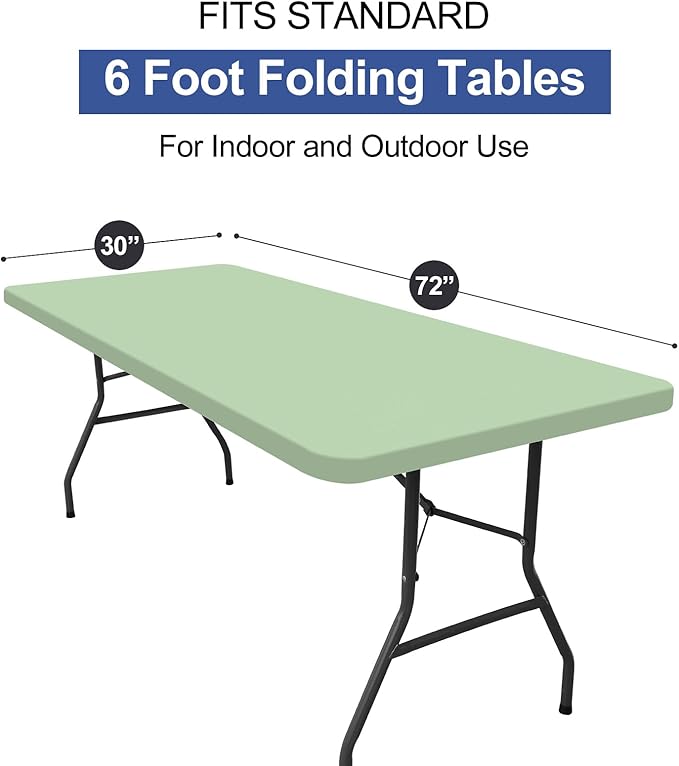 homing Rectangle Table Cloth Cover, Waterproof Polyester Elastic Fitted Tablecloth, Fits for 6 Foot Folding Tables, Washable Table Protector for Picnic, Camping, Outdoor (Green, 30" x 72")