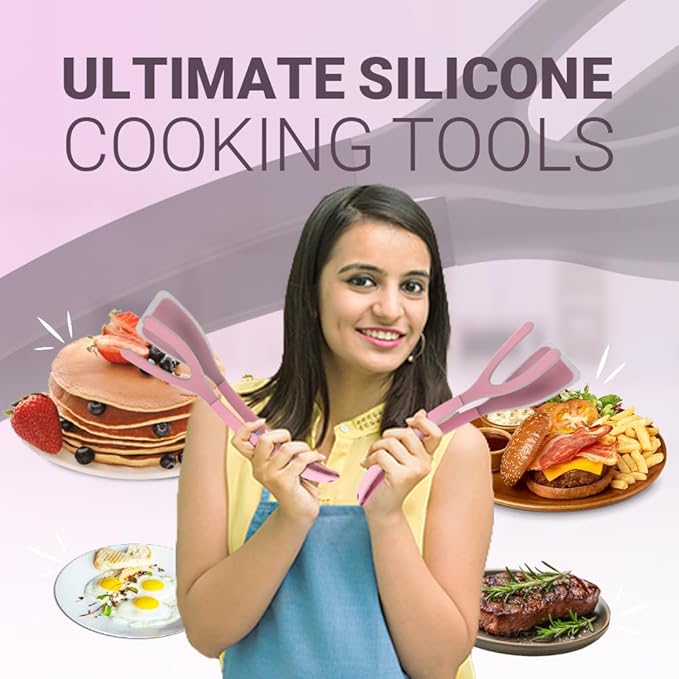 Silicone Egg Flipper Spatula Tongs (Set of 1) – Non-Stick 2-in-1 Grip & Flip Kitchen Tongs for Pancakes, Fish, Eggs, and More – Heat Resistant Cooking Tool (Pink)