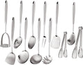 304 Stainless Steel Cooking Utensils Set, Stainless Steel Kitchen Utensils, 12 PCS Long Large Metal Cooking Utensil Tools Set, Potato Masher, Fork, Tongs, Pasta, etc (Dishwasher Safe)