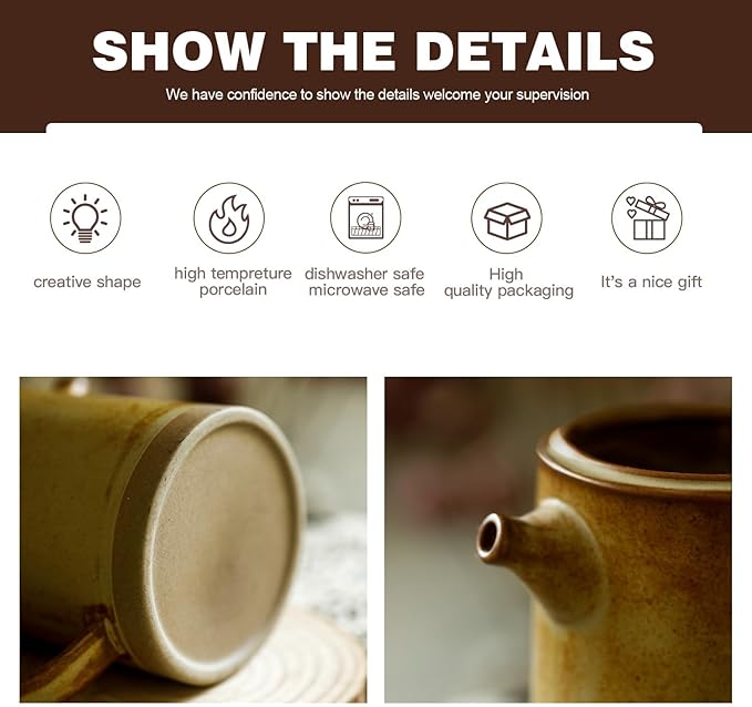 Pour Over Coffee Maker Set Vintage Ceramic Pour Over Coffee Dripper Set with 20 Count Paper Coffee Filters,for Home Café Restaurant Camping,15.8 Ounces(Yellow)