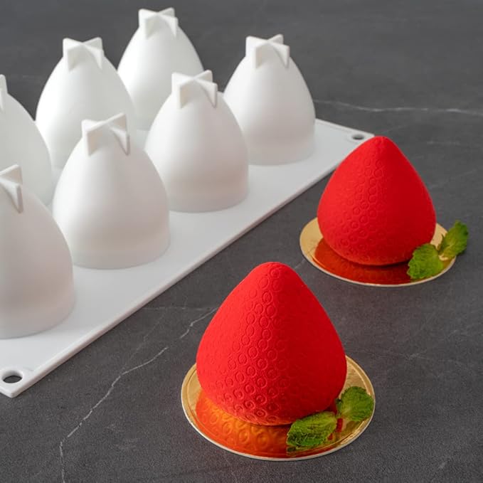 Restaurantware-Pastry Tek 8 Cavities Strawberry Silicone Mold, 1 Oven-Ready Strawberry Mold - Flexible, Freezable, White Silicone Fruit Silicone Mold, Easy Release, For Baking