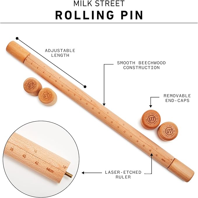 Milk Street Adjustable Rolling Pin – Precision Beechwood Dough Roller with Removable Height Guides & Laser -Etched Ruler – 23" Length for Cookies, Pie Crusts & Pasta