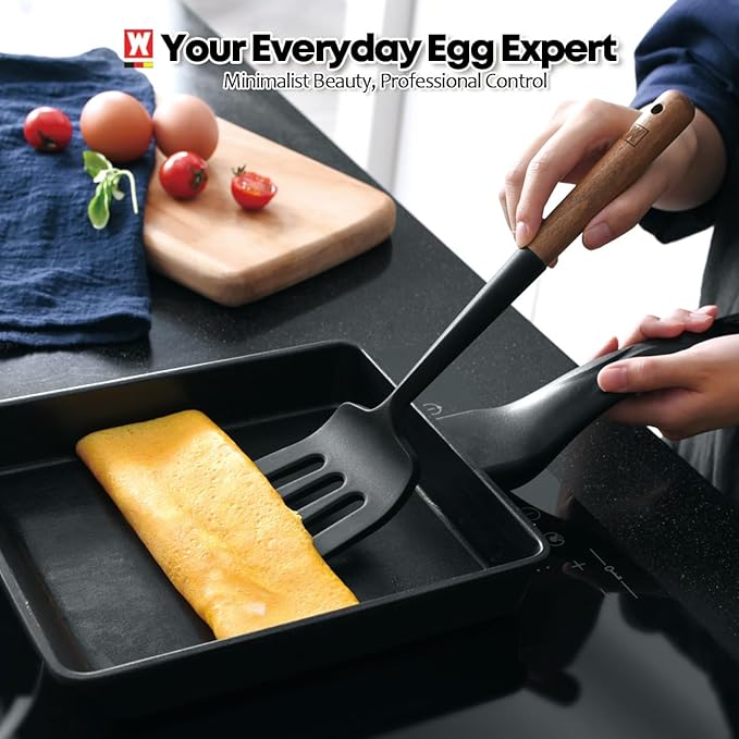 Silicone Slotted Large Spatula: Cooking Turner with Wooden Handle for Flipping and Lifting, Heat Resistant Cookware, BPA Free, Protects Surfaces with Gentle Head Design