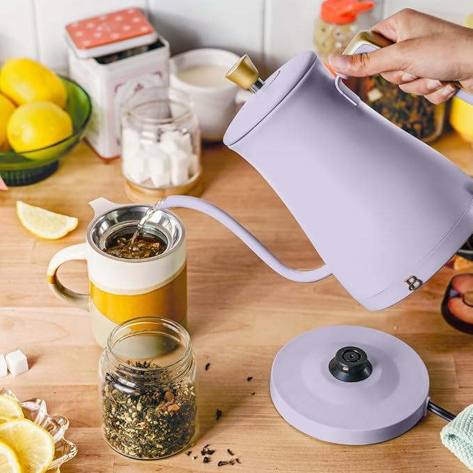 Beautiful 1L Electric Gooseneck Kettle, Precision Pour Spout, 1200W Fast Boil, Auto Shut-Off, Cordless, Stainless Steel, Tea & Coffee Maker with Ergonomic Handle, Matte Finish (Lavender)