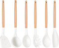 P&P CHEF Cooking Utensils Set, 6 PCS Kitchen Utensils with Wooden Handle, Silicone Spatula for Nonstick Cookware, Easy Clean & Non-toxic, White