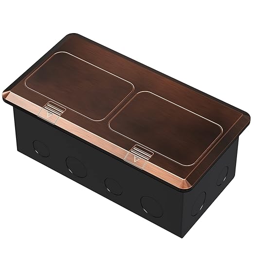 KYHSHJ Dual Pop-Up Floor Electrical Outlet Box Kit，20 Amp Stainless Steel GFCI TR Receptacle Outlet，3-Port RJ45 Datacom Receptacle， Bronze