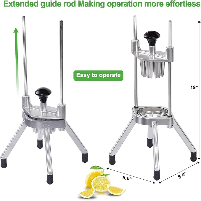 Commercial Lemon Cutter 8-Section with V-Shaped 420 Stainless Steel Blades，Easy Wedger Stainless Steel Blade Fruit Lime Slicer NSF Certified Easy-to-Use for Bar Restaurant (8-Section)