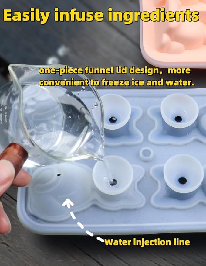 Cute 3D Cat Silicone Ice Cube Tray Mold Cartoon Animal Ice Box BPA-Free (Pink)