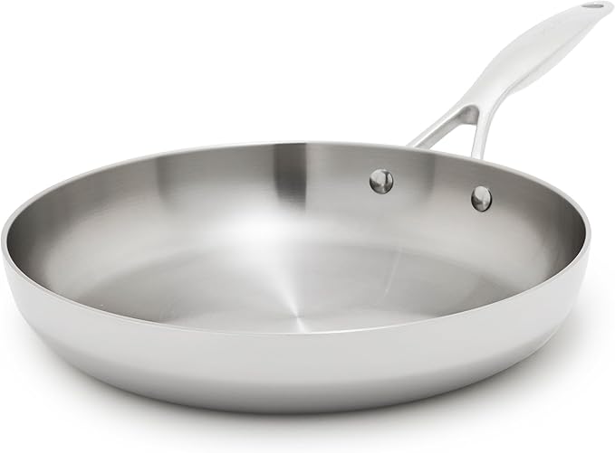 GreenPan Valencia Tri-Ply Stainless Steel 10" Frying Pan, Induction Ready Skillet, Mirror Finish, Dishwasher Safe & Oven/Broiler Safe to 600F, Compatible with All Cooktops, Silver