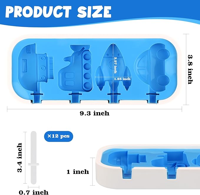 WMKGG Mini Cartoon Silicone Popsicle Molds for Kids, 2 PCS Popsicles Molds with Sticks and Lids, Stackable Small Ice Pop Mold,Rocket Dinosaur Car Ship Shape