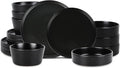 Stone Lain Celina Modern Stoneware 16-Piece Dinnerware Set, Cereal and Dinner Bowls, Dinner Plates, Plates and Bowl Set, Dishes for 4, Black