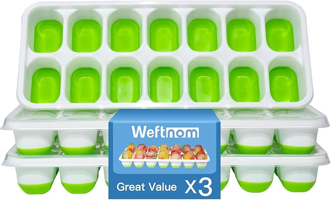Ice Cube Tray, Ice Cube Trays for Freezer 3 Pack with Lids, Ice Tray Easy-Release, Ice Trays for Freezer Stackable, Silicone Ice Cube Tray for Drinks, Coffee - BPA-Free and Odor-Free