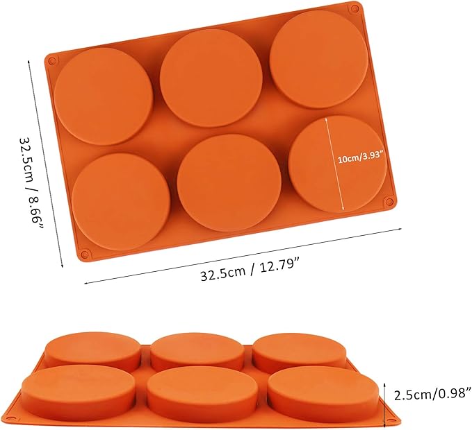 Palksky Silicone Molds for Baking (2 Pack)6-Cavity Large Round Disc Mold/English Muffins Pan/Resin Coaster Mold Non-Stick for Hamburger Chocolate Cake Pie Custard Tart Whoopie Pie Egg Pan