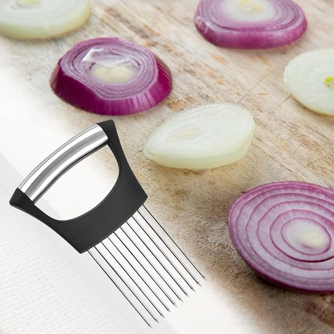 Stainless Steel Onion Slice Holder, 2025 New Tomato Cutter, Multi-Purpose Vegetable Slicer for Kitchen, Durable Food Chopper Kitchen Chopper Slicing Assistant Tool (A-1Pcs)