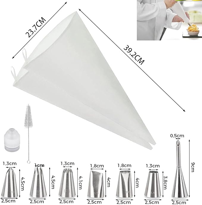 Reusable Piping Bags and Tips Set - 16inch Pastry Bags for Cake Decorating, Cupcakes, Cookies | Durable Cotton Exterior, Easy to Clean, Eco-Friendly Baking Kit for Home Bakers & Chefs