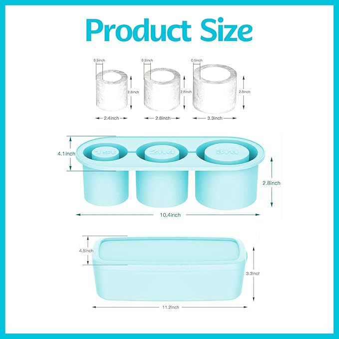 Ice Mold Tray – Round Ice Cube Mold for 40oz Tumbler, Stanley & Hydrojug – Silicone Ice Tray with Storage Bin – Perfect for Cold Drinks & Travel (Light Blue)