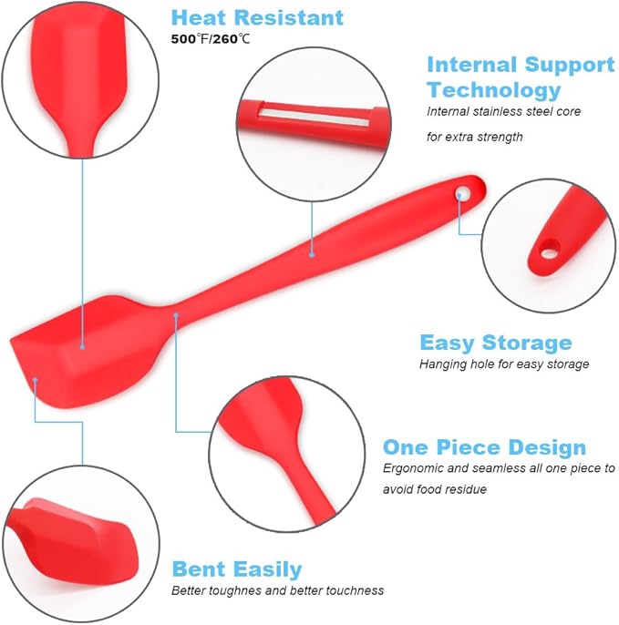Silicone Spatula 4-piece Set, Heat-Resistant Non-stick Rubber Spatulas with Stainless Steel Core, Red