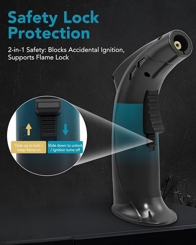 Cooking Torch Lighter with 100ml Butane Refill - Refillable Torch with Flame Lock, Adjustable Flame Mini Blow Torch Set for Cooking, Baking, Creme Brulee, Soldering