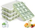 Silicone Ice Cube Trays with Lid, Set of 4, Easy Release Ice Molds, Reusable and Stackable Ice Trays for Freezer for Cocktail, Whiskey, Baby Food, BPA Free (green)
