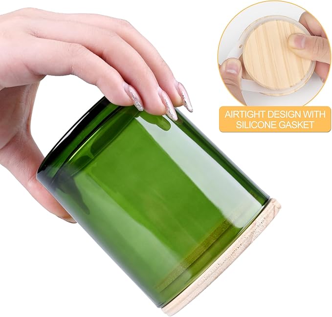 10 OZ Thick Candle Jars for Making Candles 15 Pcs, Empty Jars with Wood Lids for Candle Making, Sample Container, Clear Green