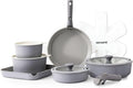 SENSARTE 17 Piece Ceramic Pots and Pans Set, Nonstick Detachable Handle Cookware, Induction Kitchen Cookware Set with Removable Handle, Dishwasher ＆ Oven Safe (Gray)