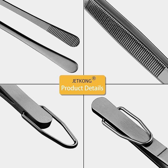 JETKONG 3 Pcs 12-Inch Cooking Tweezers Tongs Long Stainless Steel Chef Tweezers (12 12 12 Inch, Black)