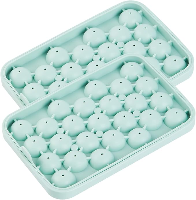 Round Ice Cube Tray 2 Pack BPA Free Silicone Flexible Easy Release 1.1 Inch x 50PCS Small Ice Ball Maker Mold for Whiskey, Cocktail, Chilling (Green)