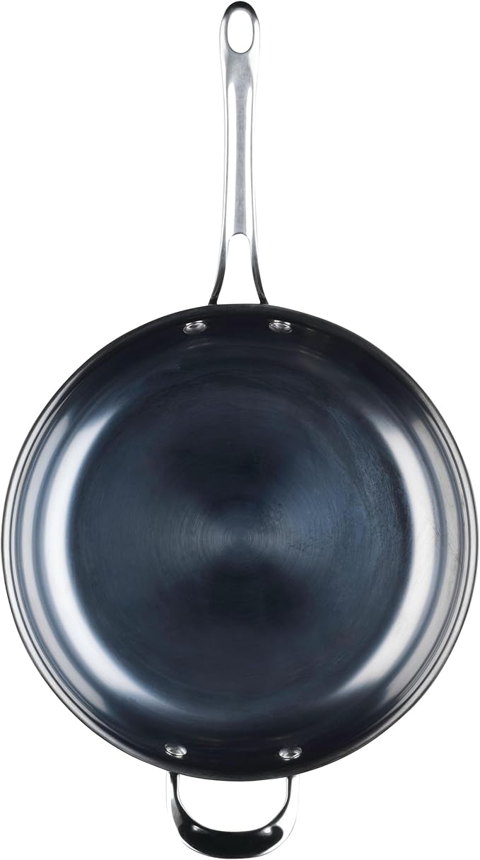 Anolon Everlast N2 Carbon Steel Frying Pan/Skillet with Helper Handle Compatible with All Cooktops, Metal Utensil Safe, 12 Inch - Black