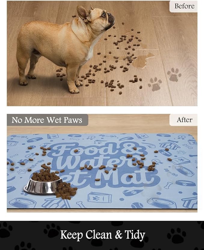 Pet Feeding Mat-Absorbent Dog Mat for Food and Water Bowl-No Stains Quick Dry Water Dispenser Mat-Dog Accessories Pet Supplies-Bowl for Messy Drinkers（Words,17"x34"