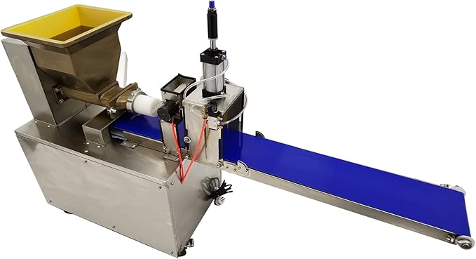 Dough Quantitative Dividing and Cutting Machine Pneumatic Dough Divider Cutter Electric Dough Lump Spacer 0.35oz-17.64oz Dough Divider Cutter Press Machine with Conveyor Belt