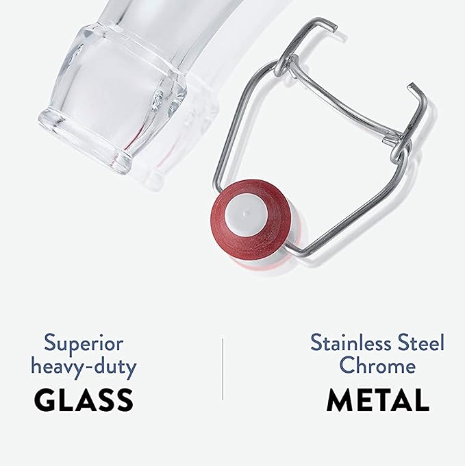 Bormioli Rocco Swing Top Glass Bottle (Set of 2) - 17 oz Reusable Container with Secure Metal Clasp, Ideal for Homemade Juices, Oil Infusions, Condiments, Mixers - Everyday Drinking Glasses