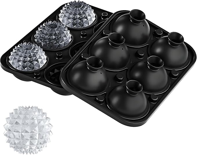 Samuelwrold 3D Ice Ball Mold - Silicone Sphere Ice Tray for Cocktails, Whiskey, Unique Design Silicone Ice Tray for Perfectly Round Ice Balls, Stylish Round Ice for Home Bar and Party (Black)