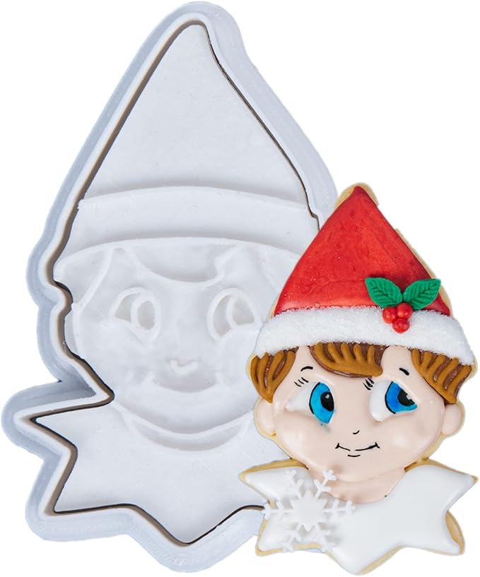 Flycalf Christmas Cookie Cutters Elf Shapes with Plunger Stamps Holiday PLA Baking Accessories Cutter Molds Gifts Decorative Party 3.5" Kitchen Cake Supplies