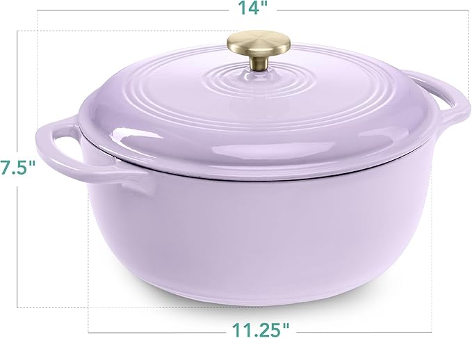 Best Choice Products 6 Quart Enamel Cast-Iron Round Dutch Oven, Family Style Heavy-Duty Pre-Seasoned Cookware for Home, Kitchen, Dining Room, Oven Safe w/Lid, Dual Handles - Lavender Mist
