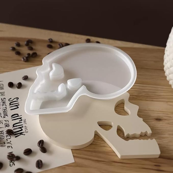 5 Pcs Skull Coaster Epoxy Resin Molds Silicone with Holder, Halloween Skull Coasters Molds Holder Set for Epoxy Resin, DIY Art Craft Cup Mats