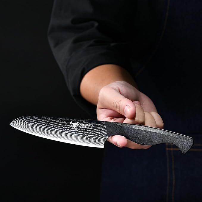 Santoku Knife 5" inches-Japan 8C Super Steel 67 Layer Damascus Steel-Sharp Kitchen Knife-Full Tang ABS Anti-Skid Handle utility knife Cooking Knife with Luxury Gift Box