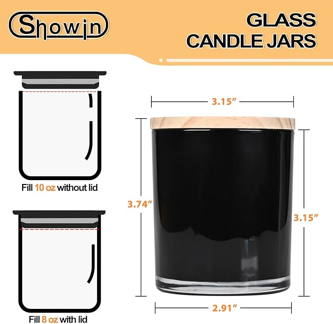 10 OZ Thick Candle Jars for Making Candles 15 Pcs, Empty Jars with Wood Lids for Candle Making, Sample Container, Black