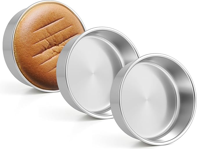 Leonyo 6 Inch Small Cake Pans Round Set of 3, Stainless Steel Smash 6Inch Round Cake Pan Tins Set for Baking, Metal Circle Layer Tin for Birthday Wedding Party, Dishwasher Oven Safe