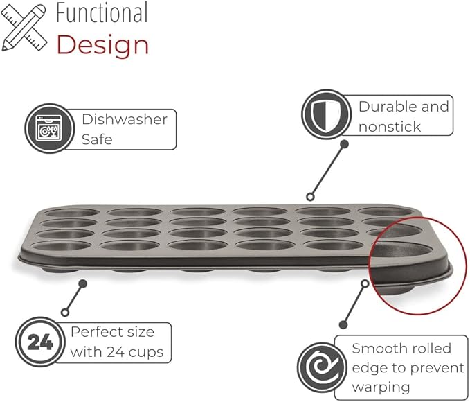 husMait Premium Quality Mini-Muffin Pan, Baking Sheet, and Cooling Rack. For Baking Mini Cupcakes, Muffins, Bite Size Tarts, Cookies. Non-Stick, Dishwasher Safe, Oven Safe (Set of 2 Muffin Pan)