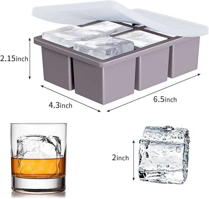 Large Ice Cube Tray for Whiskey: FDDBI Big Square Ice Cube Maker for Cocktail - 3Pack Silicone Old Fashioned Ice Cube Trays - 2inch Huge Cubed Ice Trays for Whisky