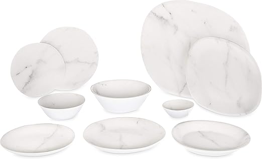 Carlisle FoodService Products Ridge Resuable Plastic Plate Coupe Plate for Home and Restaurant, Melamine, 10 Inches, Marble, (Pack of 12)